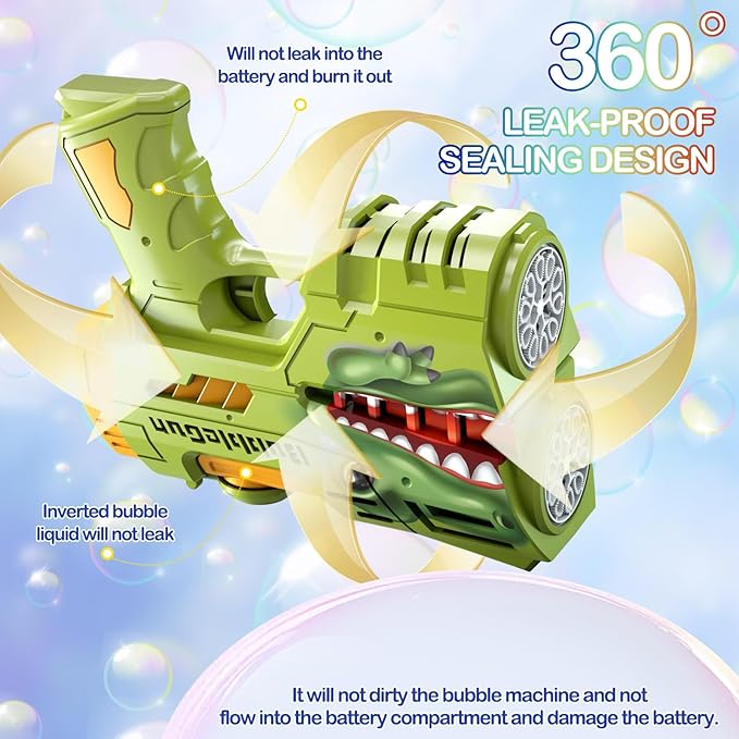 2 Pack Bubble Guns for Kids, Rechargeable LED Light Up Dinosaur Bubbles Machine Blower with 4 Bottles Refill Solution for Toddlers 4-8, Wedding Party Birthday Gift-BubblyBeeBaby