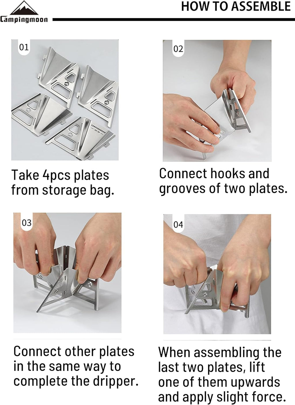 CAMPINGMOON Collapsible Coffee Dripper Pour Over Camping Outdoor 304 Stainless Steel COF-01