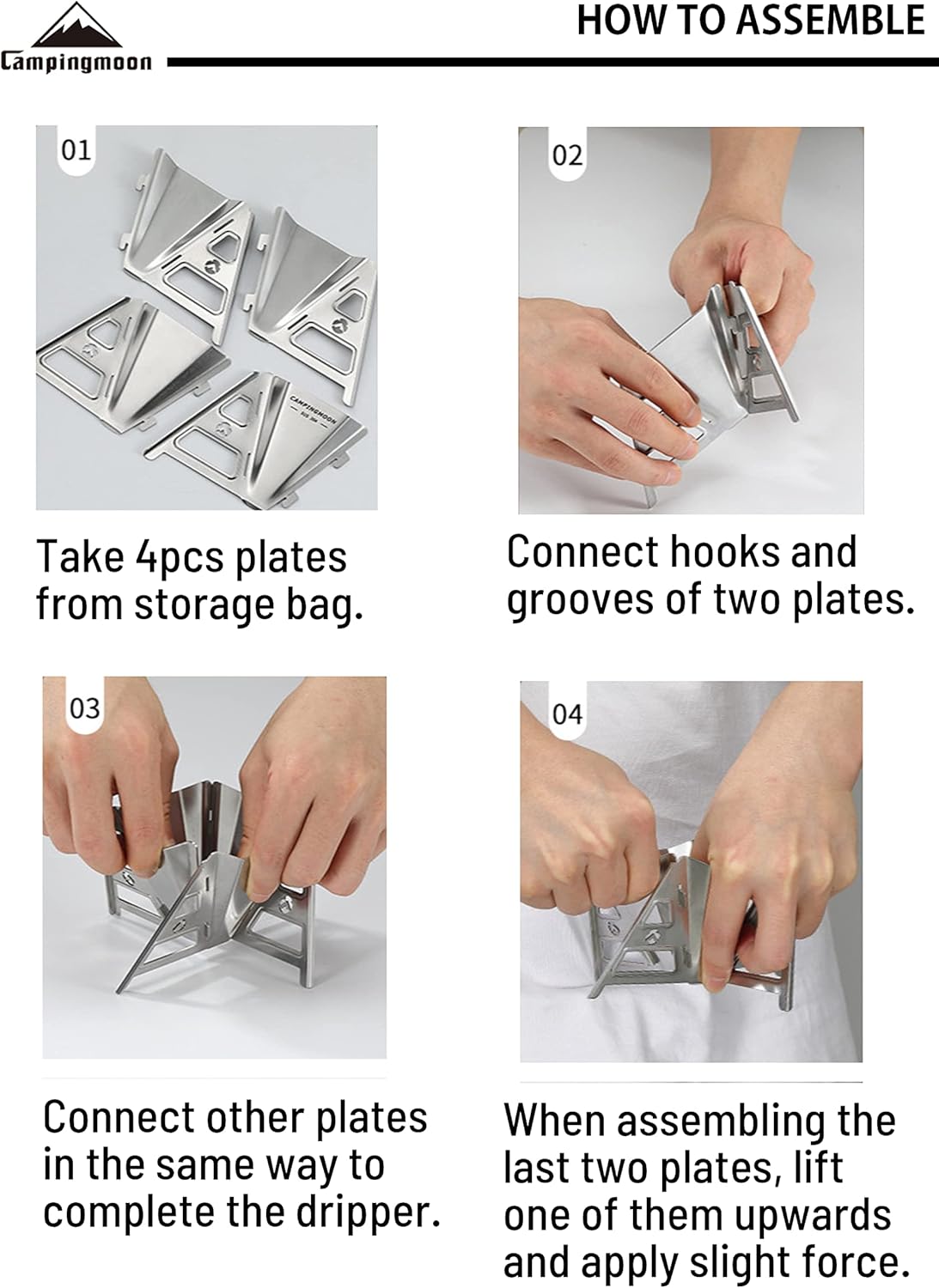 CAMPINGMOON Collapsible Coffee Dripper Pour Over Camping Outdoor 304 Stainless Steel COF-01