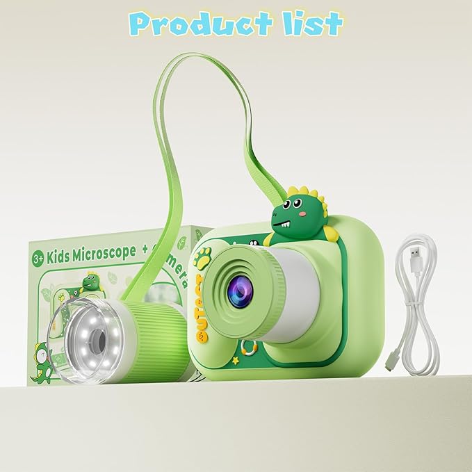 2 in 1 Microscope for Kids & Video Camera, 1000X Digital Microscope with 2.4" Screen, 1080P Portable Handheld Kids Camera Toys, STEM Educational Science Kit Toys for 3-12 Age Years Old Boys Girls-BubblyBeeBaby