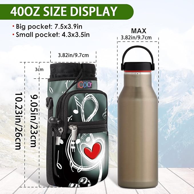 icolor Water Bottle Carrier Bag with Strap 25/32/40 oz Crossbody Bottle Holder with Phone Pocket Sling Sleeve Insulated Neoprene Water Bottle Pouch for Walking Travelling-BubblyBeeBaby
