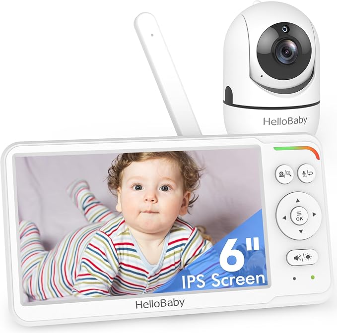 HelloBaby Baby Monitor with 6" World First IPS Screen 30-Hrs Battery, No WiFi Video Baby Monitor Camera and Audio, Remote Pan/Tilt/Zoom, ECO, VOX, 2-Way Talk, Night Vision, 1000ft, Portable for Travel-BubblyBeeBaby