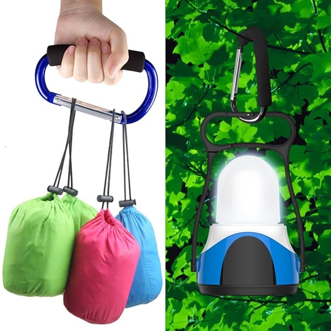 Large Stroller Hooks for Mommy, 2 pcs Carabiner Stroller Hook Organizer for Hanging Purses, Diaper Bag, Shopping Bags. Clip Fits Single/Twin Travel Systems, Car Seats (Blue+Purple)-BubblyBeeBaby