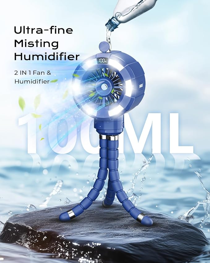 6000mAh Misting Fan for Stroller, 3 Speeds Portable Clip Fan with Intermittent/Continuous Spray, 14H Cooling, Detachable Mount, Timer & Night Light for Baby (100ML Water Tank)-Darblue-BubblyBeeBaby