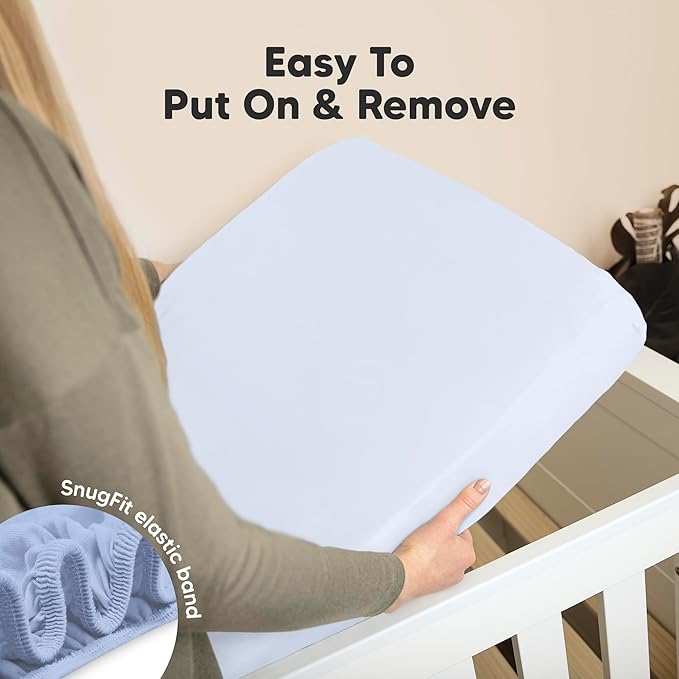 KeaBabies 2-Pack Organic Crib Sheets for Boys, Girls - 52x28 Fitted Crib Mattress Sheet Neutral, Breathable Jersey Cotton Cover for Baby Bed, Toddler Mattress, Soft & Cute Prints (Blue Flax)-BubblyBeeBaby