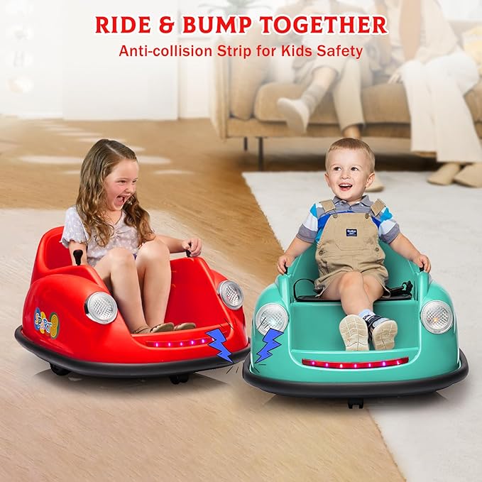 12V Bumper Car for Toddlers, Electric Toy Ride on Battery Car with Kids W/Parent Remote Control, 2-Speed, 360 Degree Spin, Music & LED Lights for Kids, Red-BubblyBeeBaby