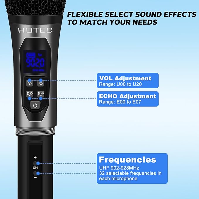 HOTEC Wireless Microphones Dual UHF Handheld Mic System with Echo/Volume Control, Rechargeable Receiver for Karaoke Church Wedding Party Speech, Compatible PA System, Karaoke Machine, and Mixer-BubblyBeeBaby