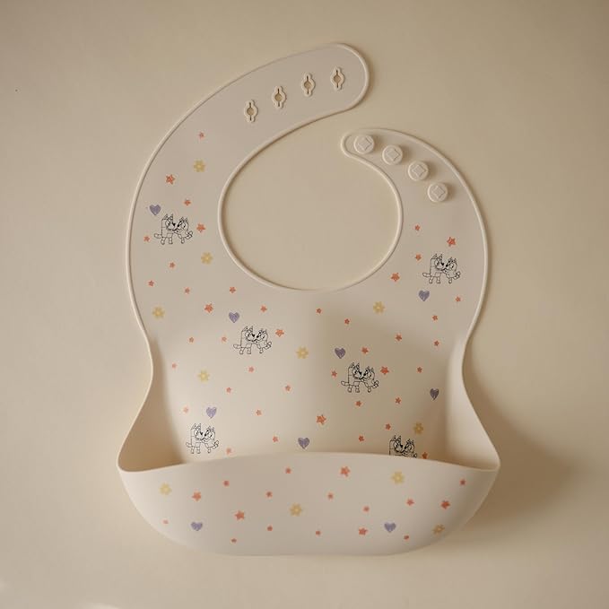 mushie x Bluey Silicone Baby Bib | Adjustable Fit Waterproof Bibs (Bluey Ivory)-BubblyBeeBaby
