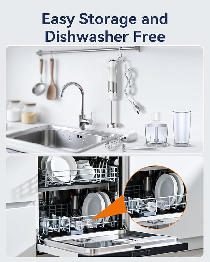 Immersion Blender Handheld 1000W 5 in 1 Corded Stick Hand Blender Kitchen with 12 Speed, BPA-Free, Mixing Beaker, Chopper, Whisk, Milk Frother, Perfect Emulsifier for Soup, Baby Food, Sauce, Puree-BubblyBeeBaby