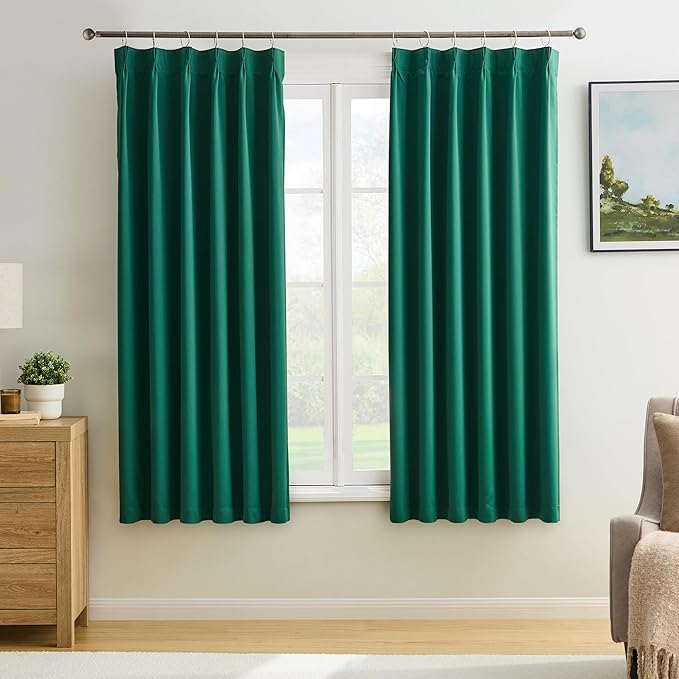KEQIAOSUOCAI Dark Hunter Green Blackout Curtains 63 Inches Long, Christmas Home Decoration Pinch Pleated Room Darkening Drapes for Bedroom,Emerald Green,40x63,2 Panels-BubblyBeeBaby