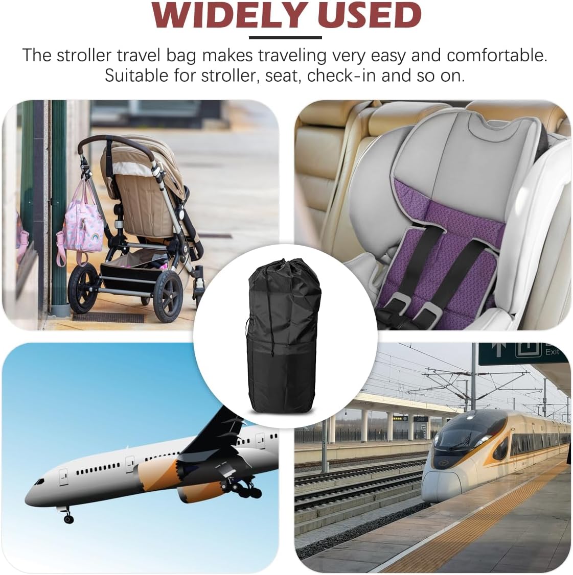 DOERDO Stroller Transport Bags, Large Foldable Carrying Storage Bag for Airplane Gate Check Train Travel, 19.6x23.3Inch