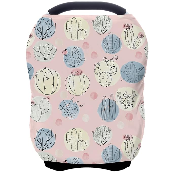 Car Seat Covers for Babies - Multi- use Nursing Carseat Canopy, Breastfeeding Covers, Baby Shower Gifts for Boys and Girls (Cactus)-BubblyBeeBaby