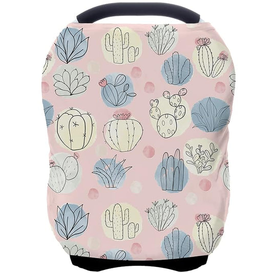 Car Seat Covers for Babies - Multi- use Nursing Carseat Canopy, Breastfeeding Covers, Baby Shower Gifts for Boys and Girls (Cactus)-BubblyBeeBaby