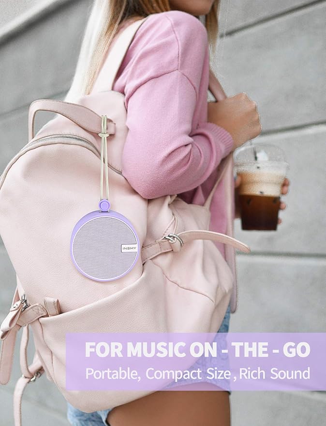 INSMY C12 IPX7 Waterproof Shower Bluetooth Speaker, Portable Small Speaker, Speakers Bluetooth Wireless Loud Clear Sound Support TF Card Suction Cup for Kayak Canoe Beach Gift (Purple)-BubblyBeeBaby