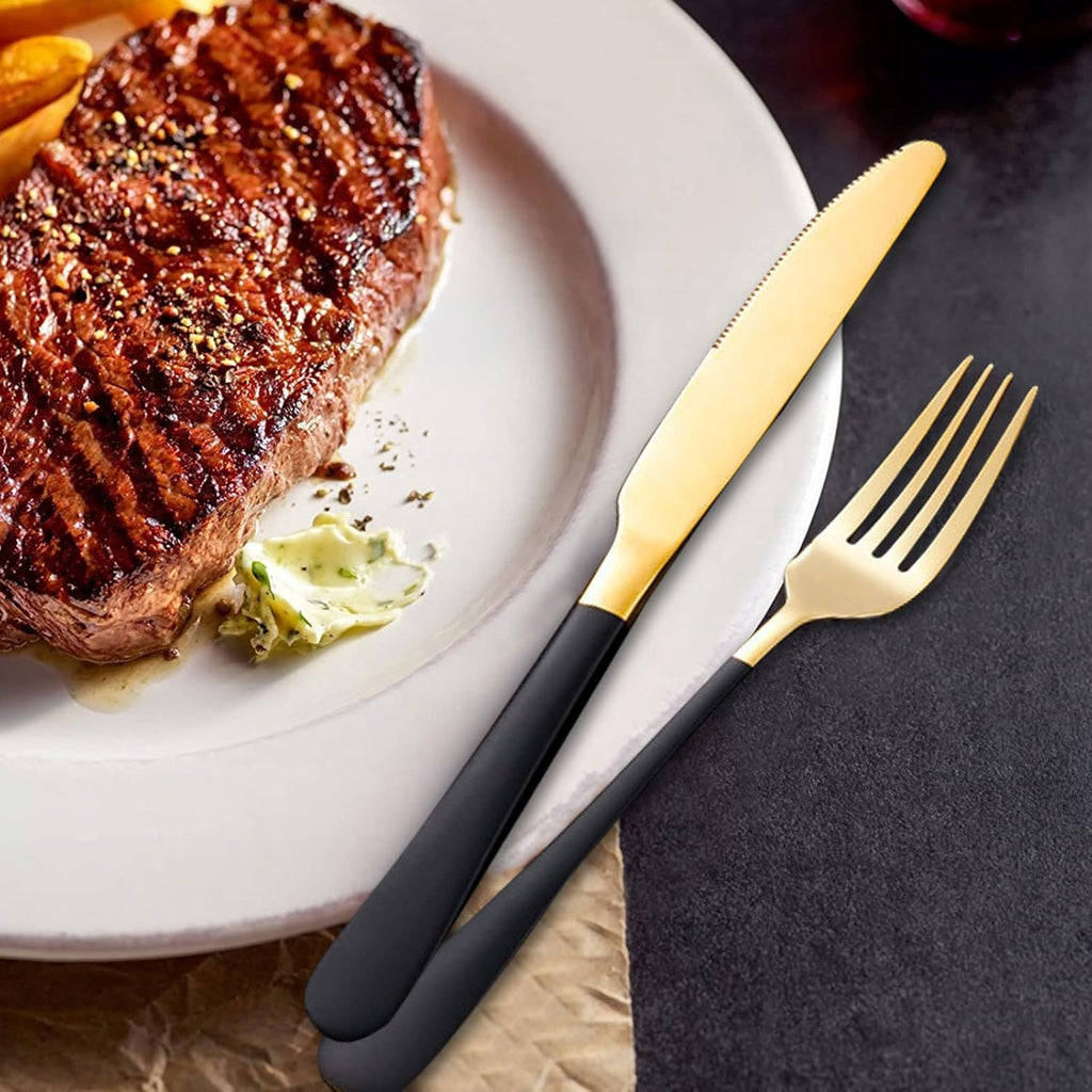 Black Portable Flatware Cutlery Set, TWUTGAYW Stainless Steel Travel Utensils with Case, Reusable Chopsticks Knife Spoons and Forks Set, Gold Camping Utensils Set for Lunch, Office, School, Picnic