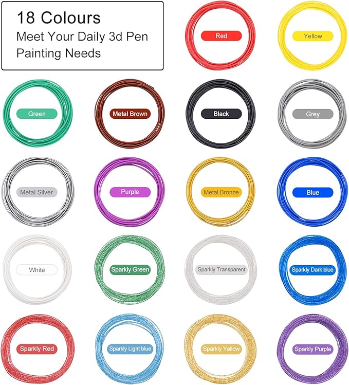 18 Colors 3D Pen Filament Refills Compatible with SCRIB3D MYNT3D PIKA3D 3D Pen for Kids Per Color 10Feet 1.75mm PLA 3D Printing Pen Filament Refills, NOT FIT 3Doodler Start Pen-BubblyBeeBaby