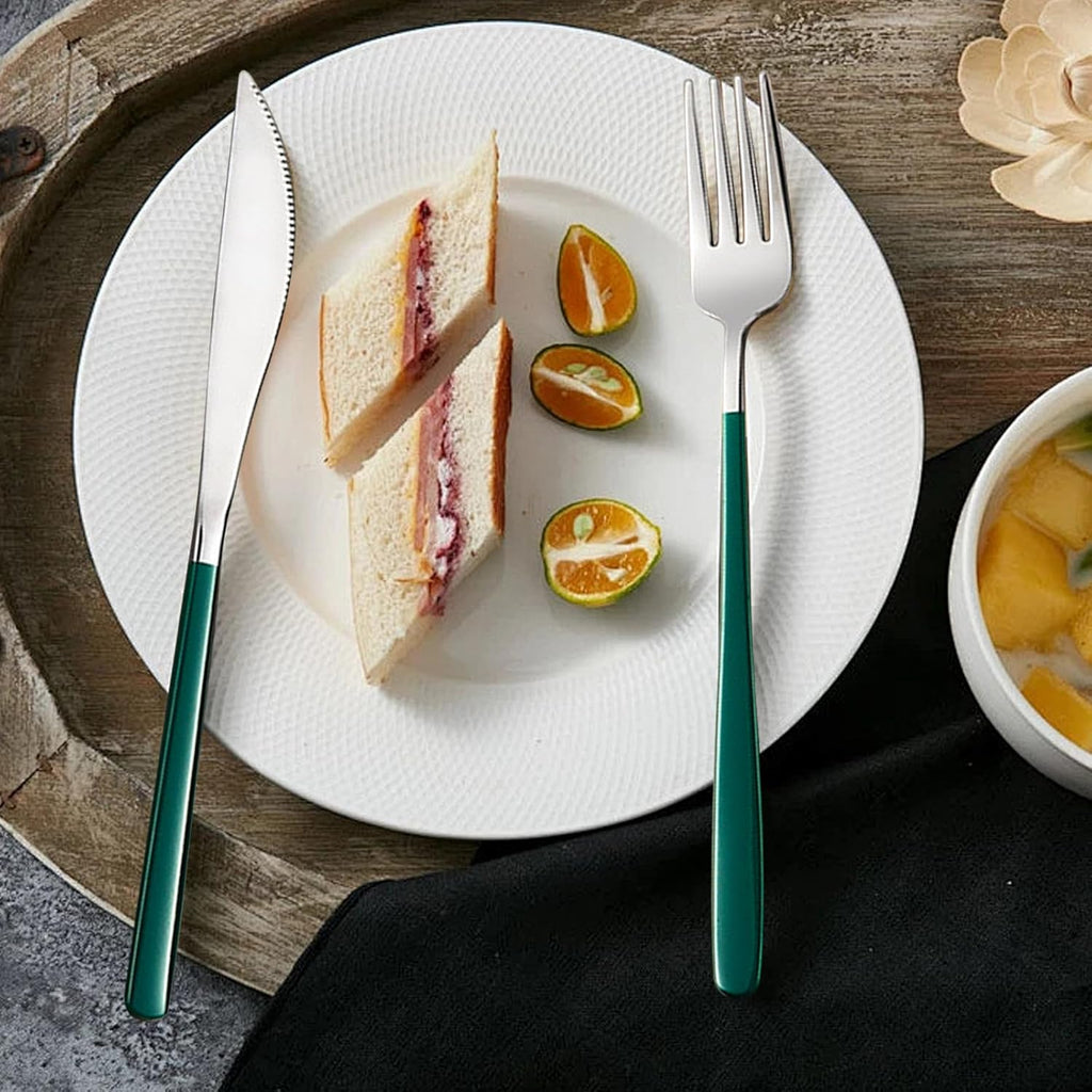 VANRA 3-Piece Portable Travel Utensils Set with Case 18/8 Stainless Steel Flatware Set Reusable Cutlery Set with Fork Spoon Knife for Lunch Travel Camping School Work Picnic (Deep Green)