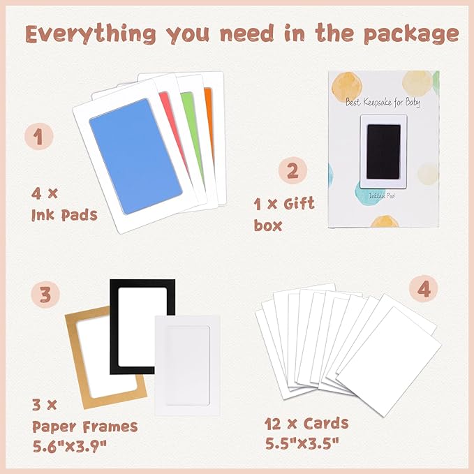 Inkless Baby Hand and Footprint Kit,Clean-Touch Ink Pad Kit,Safe No Mess Printing Infant Hand Foot Stamp,4 Pack Newborn Inkless Print Pads Best Keepsake or Gifts for Family-BubblyBeeBaby