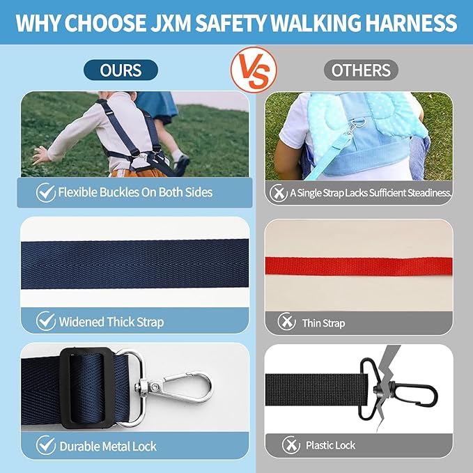 JXM Safety Harness for Active Childs with Quick Grab Handle, Teens Youth Secure Walking Harness with Autism Awareness and Pouch, Adjustable Tether Leash for Autism ADHD Special Needs Child Kids-BubblyBeeBaby