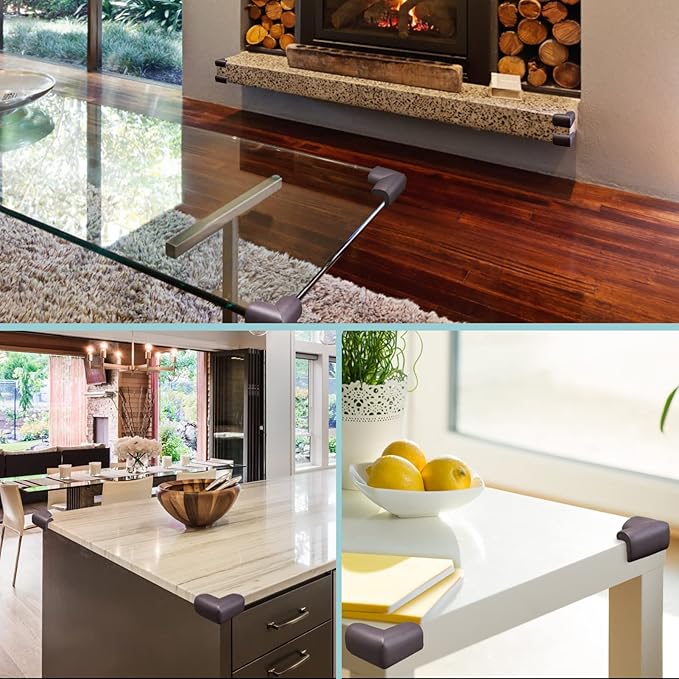 12 Pack Soft Corner Protector Baby Proofing Edge and Corner Guards, Table Corner Protectors for Furniture, Safety Pre-Taped Rubber Corner Covers for Fireplace, Stair, Cabinet (Brown)-BubblyBeeBaby