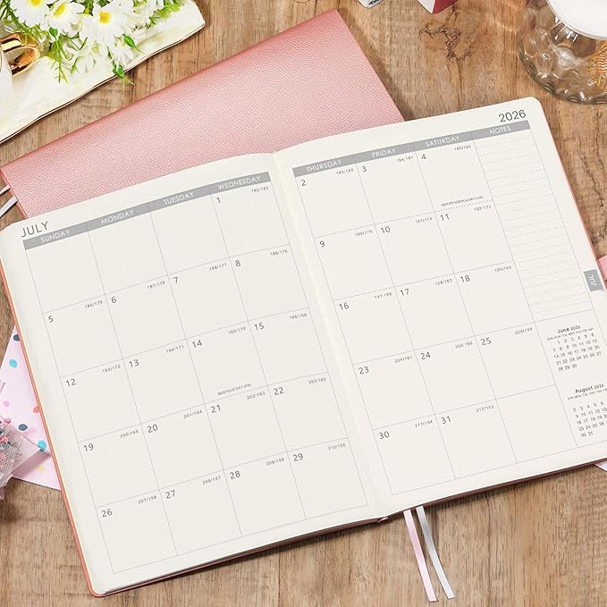 2026 Planner - JAN 2026 - DEC 2026, Planners 2026, Planner Weekly and Monthly, Leather Cover Calendar Planers with Thick Paper, Back Pocket with Notes Pages, Pink (8.5" x 11")-BubblyBeeBaby