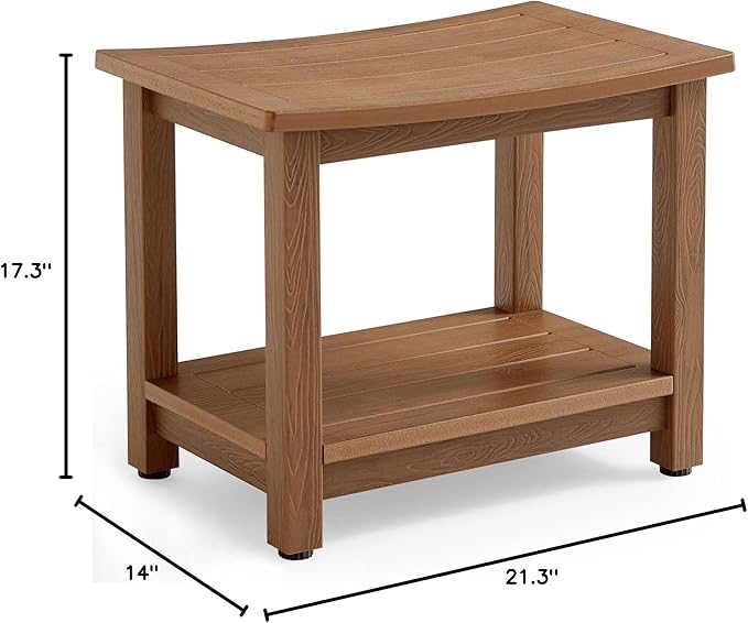 HDPS Shower Bench Seat, Poly Lumber Bathroom Stool for Inside Shower Waterproof, Foot Rest Stool for Shaving Legs with Adjustable Feet, Plastic Spa Bath Chair Seat for Bathroom, Non-Slip, Brown-BubblyBeeBaby