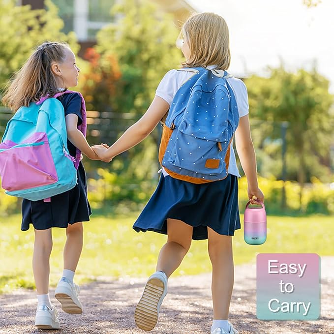 17 oz Insulated Lunch Containers Hot Food Jar, Wide Mouth Lunch Thermo for Kids Adults, Vacuum Stainless Steel Lunch Box With Handle Folding Spoon for School, Office (Blue-Pink)-BubblyBeeBaby