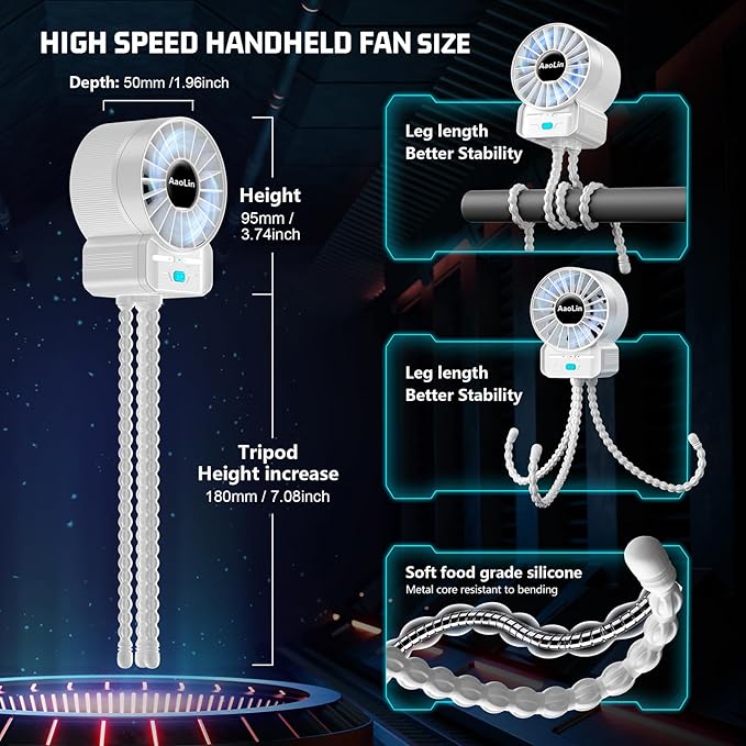 2 Pack Multifunctional Portable Stroller Fan 4 Speed 6600rpm High Speed Usb Rechargeable Personal Mini Handheld Fan Extended Tripod For Desktop Winding Kids Bed Treadmill Bike Golf Cart Outdoor Travel-BubblyBeeBaby