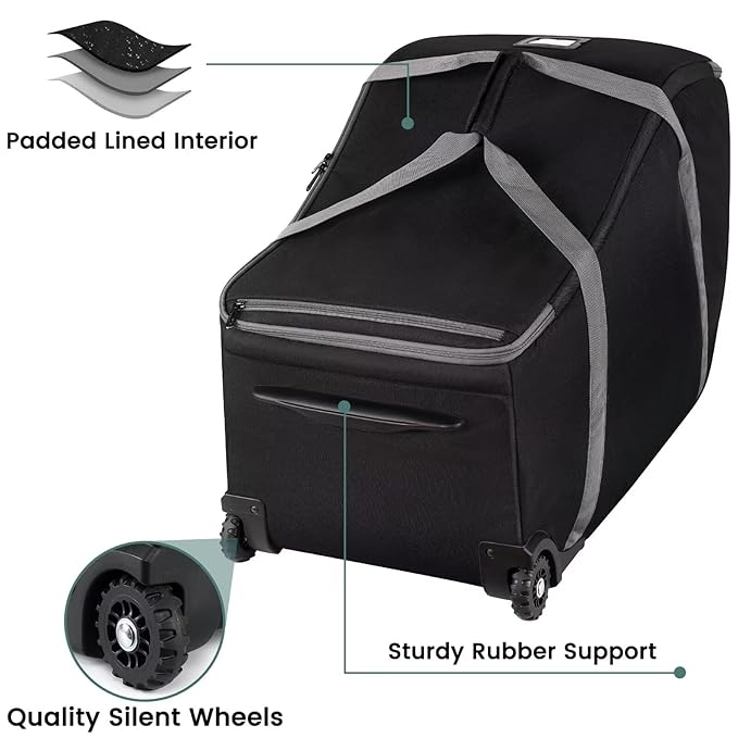 Infant Car Seat Travel Bag Fit Doona Car Seat Stroller and Base, Chicco Keyfit 35 and Base, Doona Travel Bag with Wheels, Padded Car Seat Bags for Air Travel, Nuna Travel Bag with Zipper Pocket-BubblyBeeBaby