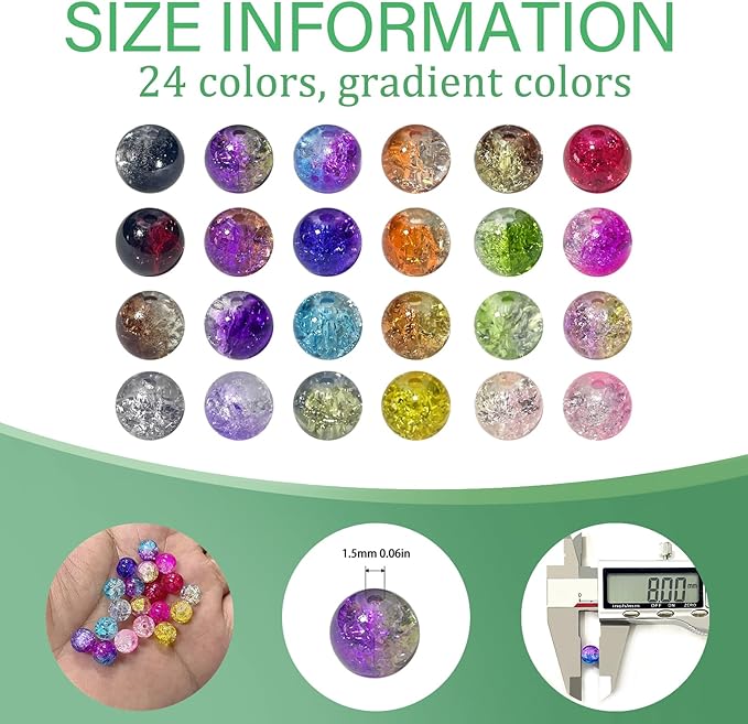 JULIMAIDONG 8mm Glass for Bracelets, 24 Colors Round Crystal Glass Bracelet Making Kit for Jewelry Making Kits Bead DIY Crafts with Spacer Charms Accessories (8MM, 24 Crackle Color)-BubblyBeeBaby