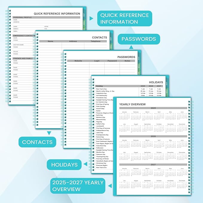 2026 Monthly Planner - JUL 2025 - DEC 2026, Academic Planner 2026, 18 Monthly Calendar with Colorful Tabs, Waterproof Cover (Blue, 8" x10", Notes)-BubblyBeeBaby