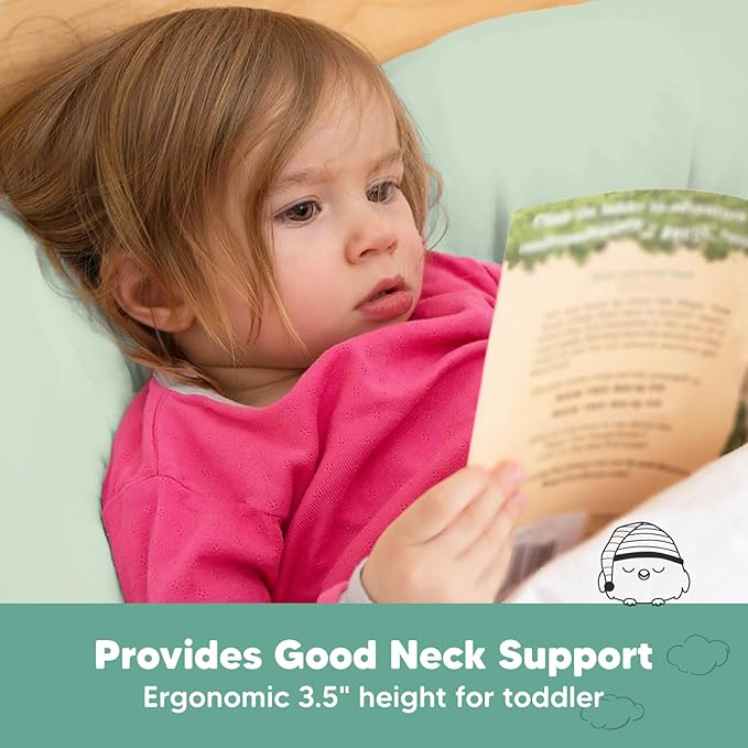 KeaBabies Toddler Pillow with Pillowcase, Jumbo 14X20 - Soft Organic Cotton Toddler Pillows for Sleeping - Machine Washable - Perfect for Travel, Toddler Bed Set (Sage)-BubblyBeeBaby