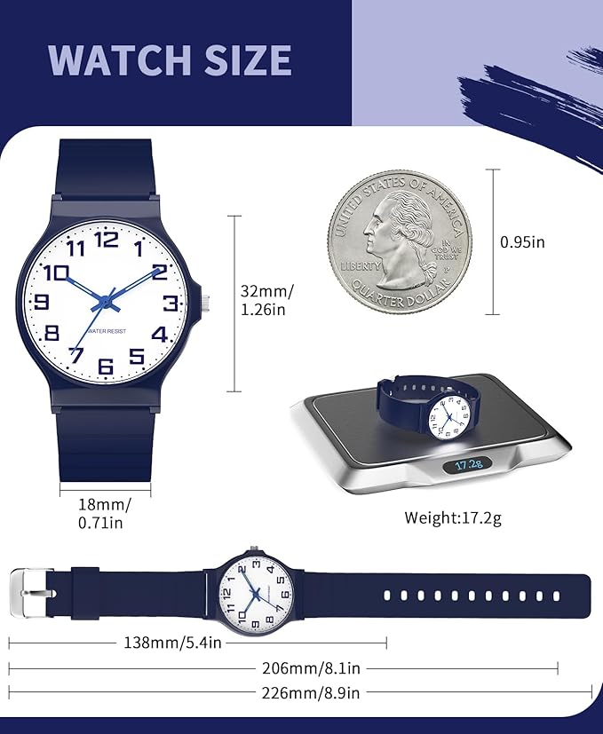 Kids Analog Watch Boys Girls, 30M Waterproof, Sports Watch for Boys, Easy to Read Children's Thin Dial Wrist Watches with Soft Band, for Ages 5-15 Kids Great Birthday Gifts Christmas Day-BubblyBeeBaby