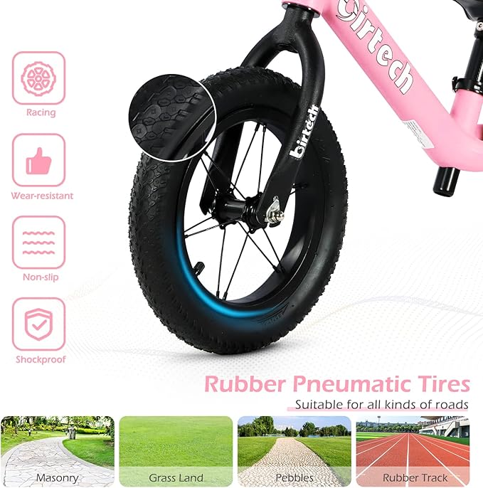 12" Balance Bike for 2, 3, 4, 5 Year Old Boys and Girls, Lightweight Nylon Frame Toddler Training Bike No Pedal Bikes for Kids with Adjustable Seat and Air Tires-BubblyBeeBaby