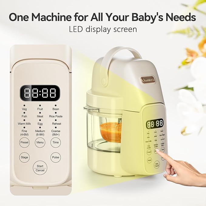 IAGREEA 9 IN 1 Baby Food Maker, 10oz Baby Food Puree Maker, Steamer Puree Blender with 3 Age Groups, Auto Cooking & Grinding, 24-Hour Appointment/450W Heating/Touch Control, Manual Mode, BPA-Free-BubblyBeeBaby