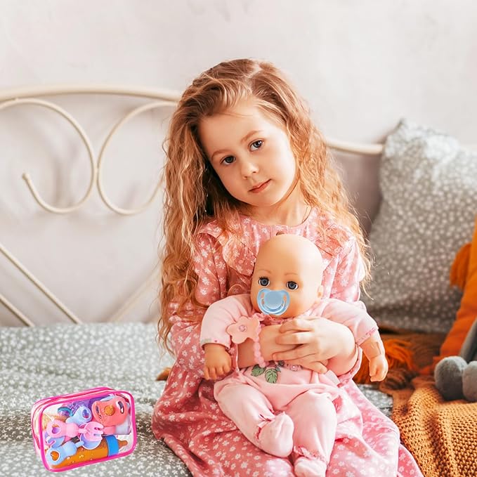 12 Pcs Baby Doll Accessories Magic Bottle set,Pretend Play Feeding Toy Set with Package,Doll Feeding Set for Kids Girls,Magic Disappearing Juice Milk Bottles,Sippy Cups,Pacifiers,Bowl Spoons-BubblyBeeBaby