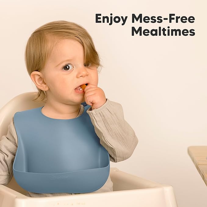 KeaBabies 2-Pack Silicone Baby Bibs for Eating - Sturdy Food-Grade Silicone Bibs for Babies Girl, Boy, Large Food Catcher, Clean & Put On Easily, Waterproof Toddler Feeding Essentials (Ocean)-BubblyBeeBaby