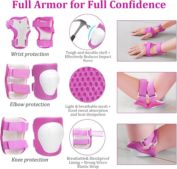 KAMUGO Kids Adjustable Helmet, with Sports Protective Gear Set Knee Elbow Wrist Pads for Toddler Age 2-8 Boys Girls, Bike Skateboard Hoverboard Scooter Rollerblading Helmet Set-BubblyBeeBaby