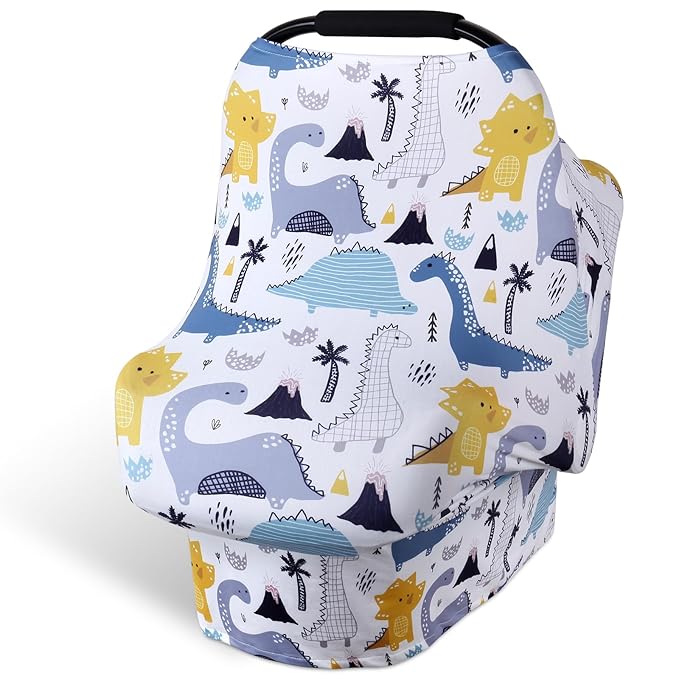 Rquite All-in-1 Car Seat Cover Baby, Carseat Covers for Girl Boy, Stretchy Soft Infant Car Seat Cover, Multi-use Baby Carrier Cover, Car Seat Canopy, Stroller Sun Shade, Nursing Breastfeeding Cover-BubblyBeeBaby