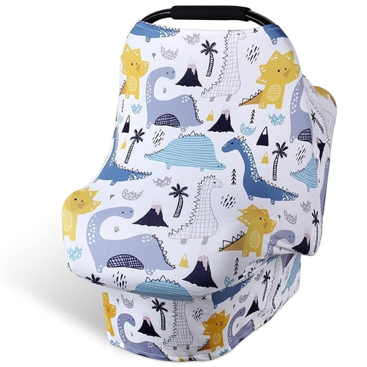Rquite All-in-1 Car Seat Cover Baby, Carseat Covers for Girl Boy, Stretchy Soft Infant Car Seat Cover, Multi-use Baby Carrier Cover, Car Seat Canopy, Stroller Sun Shade, Nursing Breastfeeding Cover-BubblyBeeBaby
