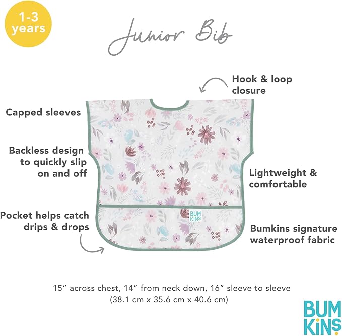 Bumkins Bibs - Toddler Bibs, Waterproof, Large for 1-3 Years, Short Sleeve-BubblyBeeBaby