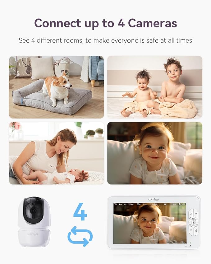 Baby Monitor with Camera and Audio, 7" 720P HD Video Baby Monitor No WiFi, 4000mAh Battery, VOX Mode, Auto Night Vision, Hack Proof, Remote PTZ-BubblyBeeBaby