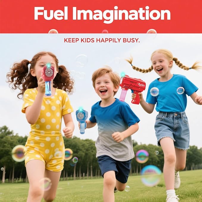 2 Pack Kids Bubble Gun，Automatic Light Up Bubble Machine with 2 Bottles Refill Solution，Bubble Guns Blaster for Toddlers，Outdoor Bubble Blowing Toys, Easter Basket Essentials,Party，Birthday Gifts-BubblyBeeBaby