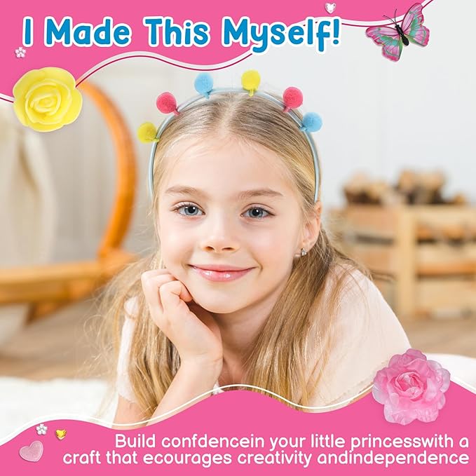 Headband Making Kit for Girls, DIY Hair Accessories Craft Set Make 12+ Fashion Headbands for Kids 5-12, Art Supplies with Ribbons & Charms, 5 Year Old Girl Birthday Gift Ideas, Girls Fashion Gift-BubblyBeeBaby