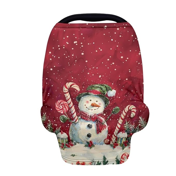 Binienty Snowman Car Seat Covers for Baby Boys Girls Infants,Christmas Snowman Carseat Canopy Cover Stretchy Breathable Babies Stroller Cover Canopies,Baby Shower Gifts-BubblyBeeBaby