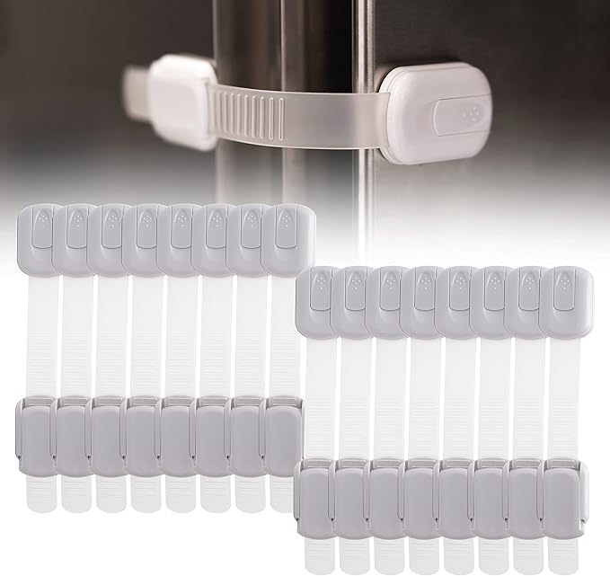 Inaya 16-Pack Child Proof Locks for Cabinet Doors, Drawers, Fridge, Toilet Seat, Dishwasher, Trash Can, Cupboard - 3M Adhesive - No Drilling - Baby Proofing Cabinet Locks-BubblyBeeBaby