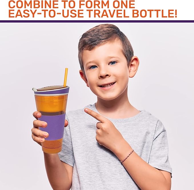2 in 1 Snack Drink Cup Kids Spill Proof Tumbler Plastic Straw Lid Locks 16 Oz-BubblyBeeBaby