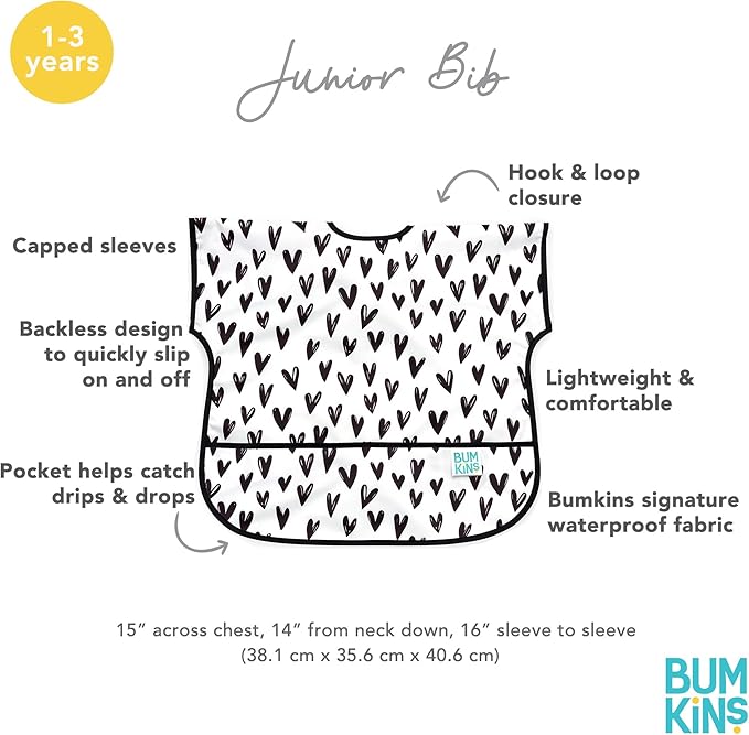 Bumkins Bibs - Toddler Bibs, Waterproof, Large for 1-3 Years, Short Sleeve-BubblyBeeBaby