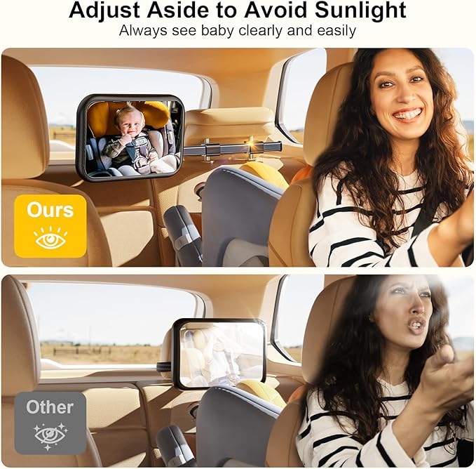 Baby Car Mirror, Stretchable 360° Caring Baby Mirror for Car Seat Rear Facing Seat Infant Shatterproof, Baby Essentials for Newborn, Crash Tested and Certified-BubblyBeeBaby