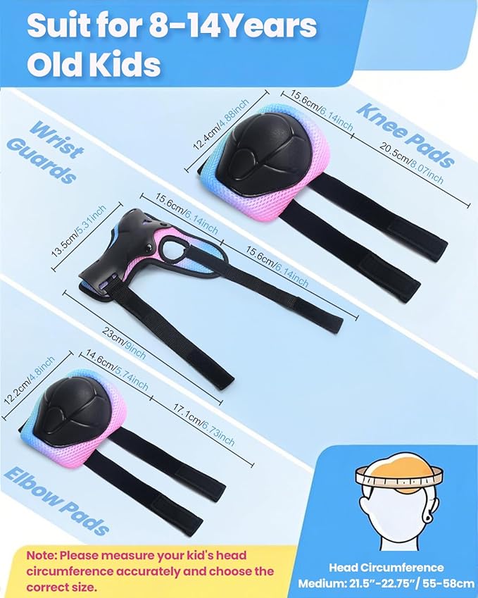 Kids Bike Helmet and Pads Set for Ages 2–14, CPSC Certified Adjustable Helmet with Knee Elbow Wrist Guards, for Skateboard, Scooter, Skating, Rollerblading, Multi-Sport Protective Gear-BubblyBeeBaby